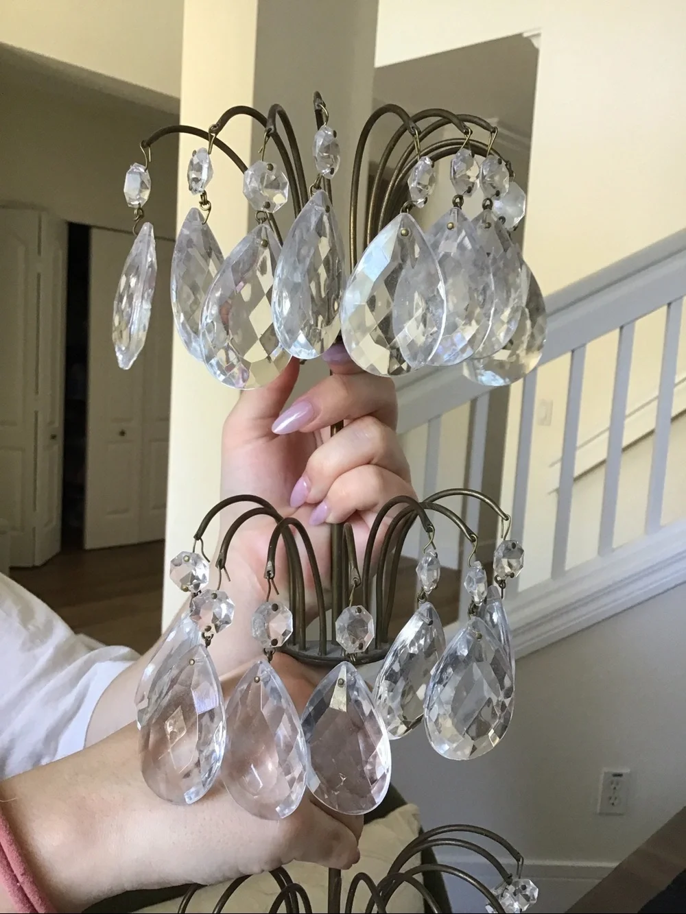 Vintage Neoclassical-style brass glass teardrop/pear wall sconces-2